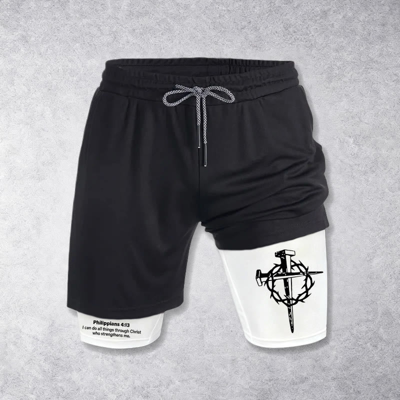 Christianartworkshop Philippians 4:13 Faith Performance Shorts with Nail & Crown Cross - image 5