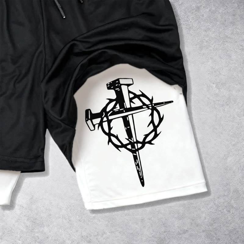 Christianartworkshop Philippians 4:13 Faith Performance Shorts with Nail & Crown Cross - image 7