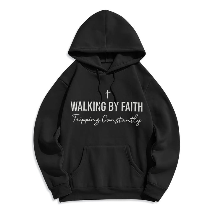 Christianartworkshop Walking By Faith Fleece Lined Polyester Hoodie - Black - 2XL - image 5