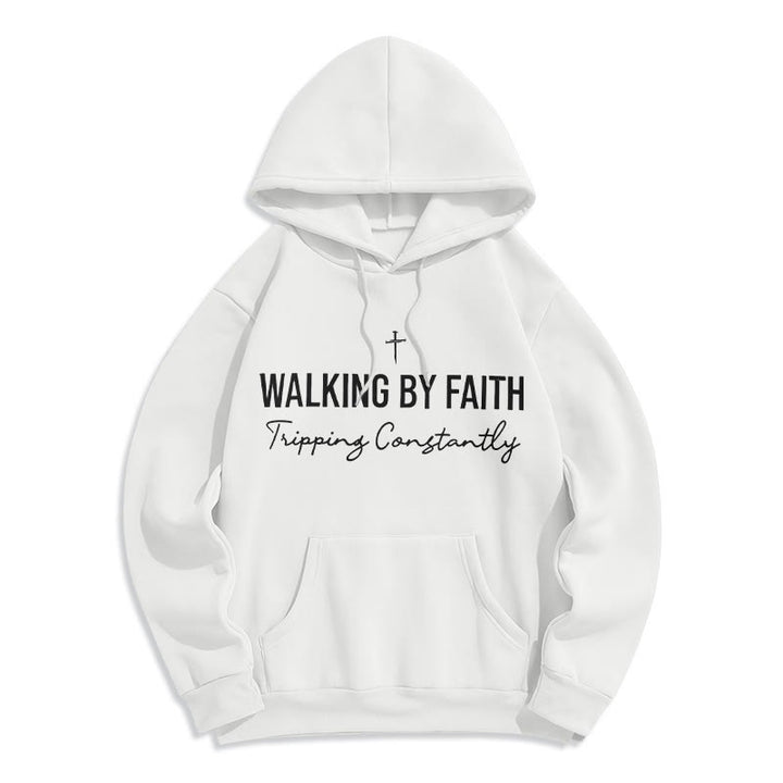 Christianartworkshop Walking By Faith Fleece Lined Polyester Hoodie - White - 2XL - image 4