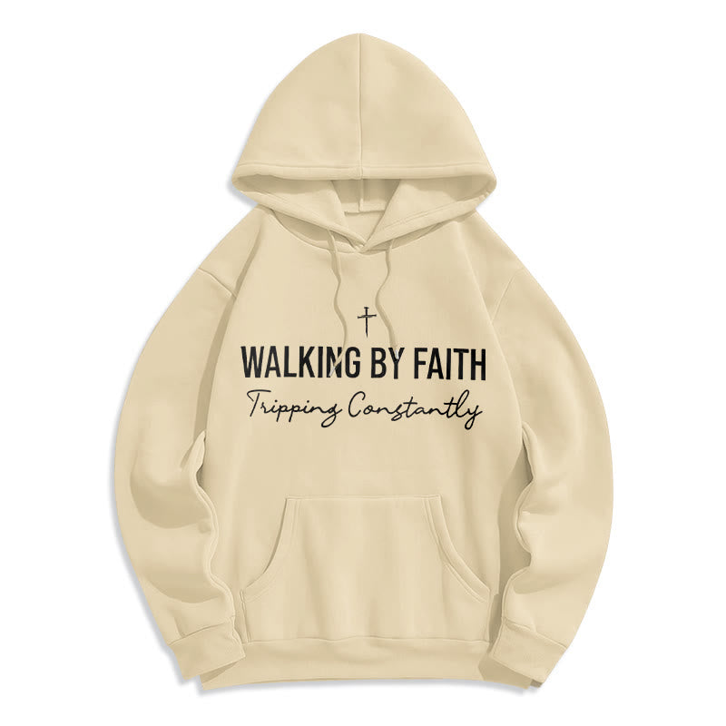 Christianartworkshop Walking By Faith Fleece Lined Polyester Hoodie - Beige - 2XL - image 2