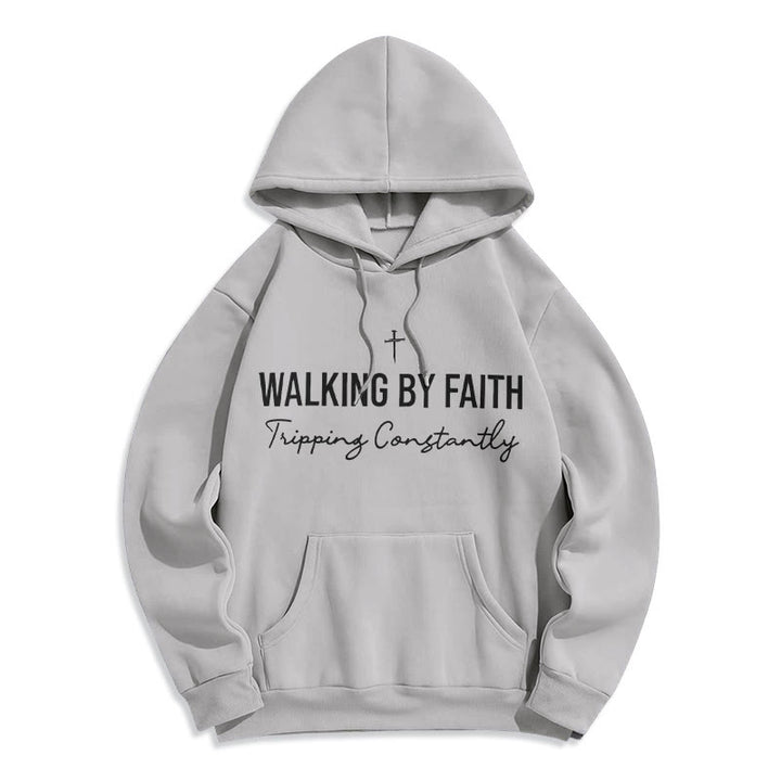 Christianartworkshop Walking By Faith Fleece Lined Polyester Hoodie - Grey - 2XL - image 2