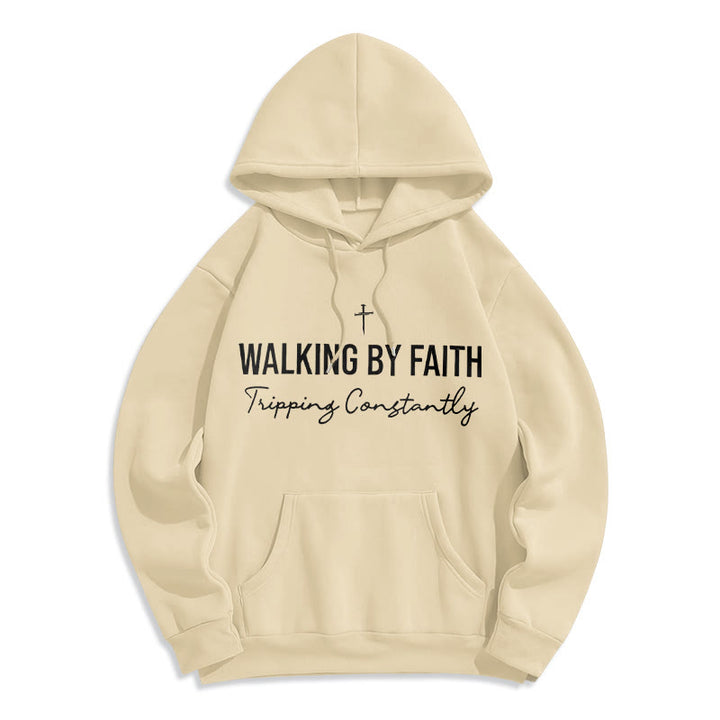 Christianartworkshop Walking By Faith Fleece Lined Polyester Hoodie - Beige - 2XL - image 1