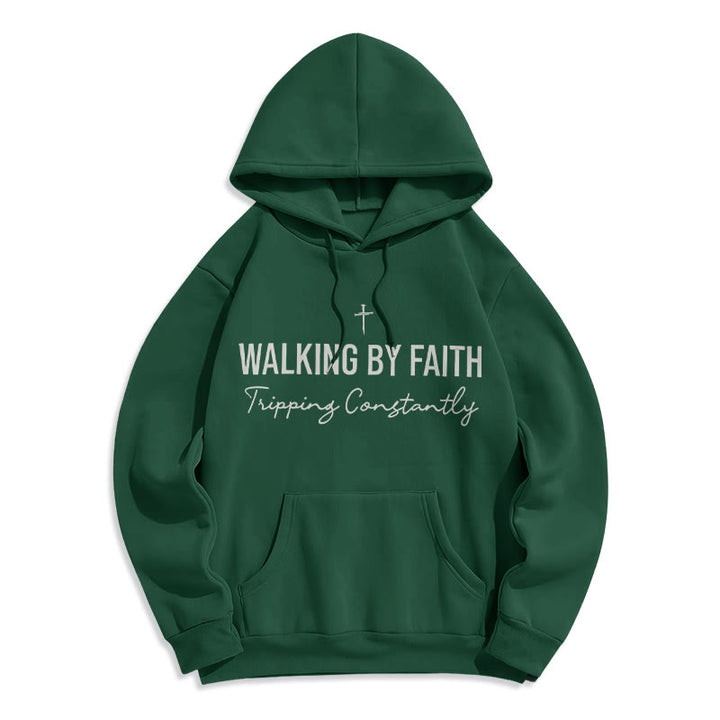 Christianartworkshop Walking By Faith Fleece Lined Polyester Hoodie - Green - 2XL - image 0
