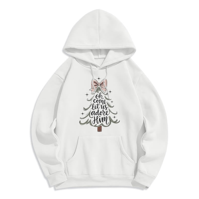 Christianartworkshop Oh Come Let Us Adore Him Christmas Fleece Lined Polyester Hoodie - White - 2XL - image 5