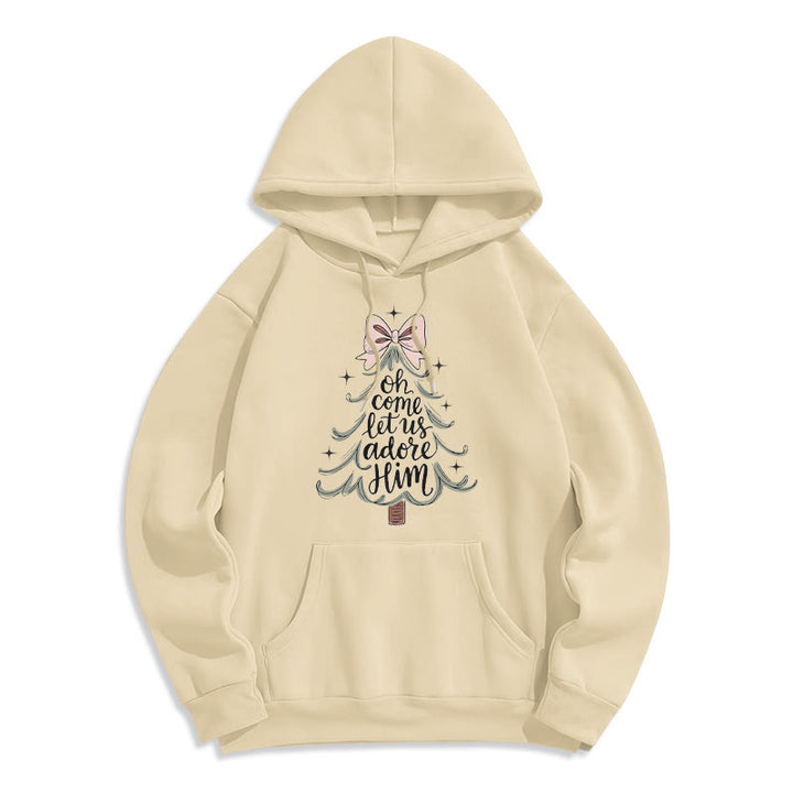 Christianartworkshop Oh Come Let Us Adore Him Christmas Fleece Lined Polyester Hoodie - Beige - 2XL - image 3