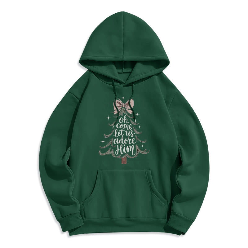 Christianartworkshop Oh Come Let Us Adore Him Christmas Fleece Lined Polyester Hoodie - Green - 2XL - image 2
