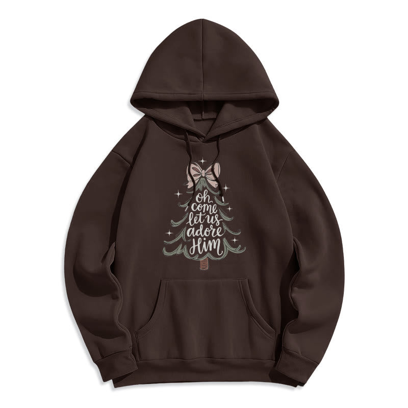 Christianartworkshop Oh Come Let Us Adore Him Christmas Fleece Lined Polyester Hoodie - Brown - 2XL - image 6