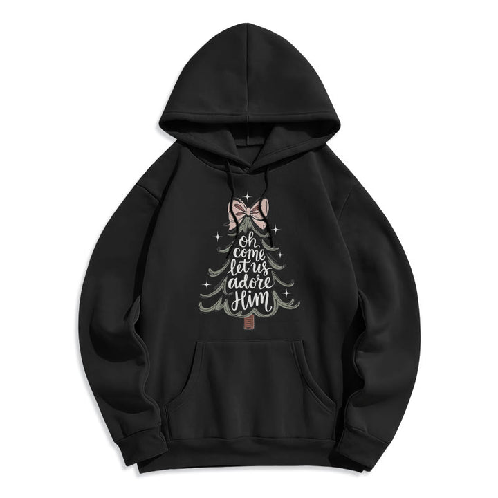 Christianartworkshop Oh Come Let Us Adore Him Christmas Fleece Lined Polyester Hoodie - Black - 2XL - image 7