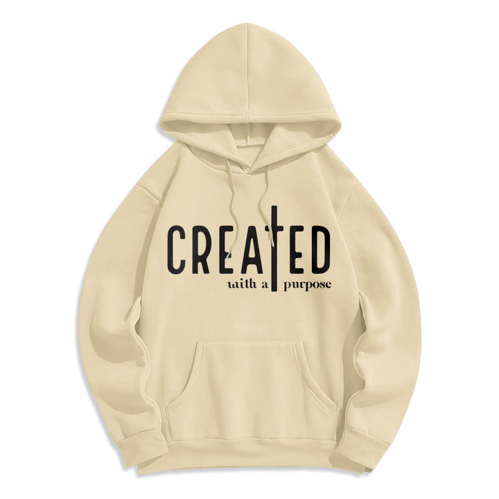 Christianartworkshop Created With a Purpose Fleece Lined Polyester Hoodie - Beige - 2XL - image 4