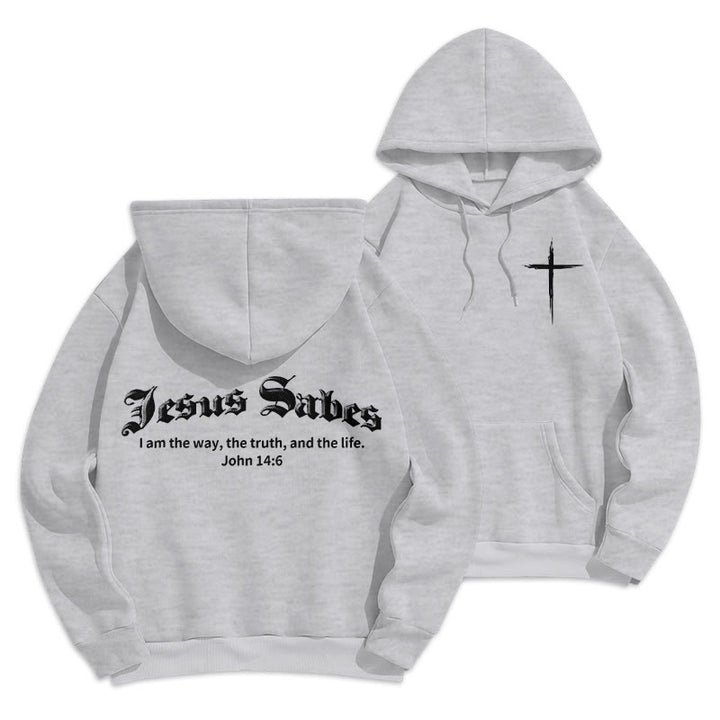 Christianartworkshop Jesus Saves John 14:6 Faith Fleece Lined Polyester Hoodie - Grey - 2XL - image 0