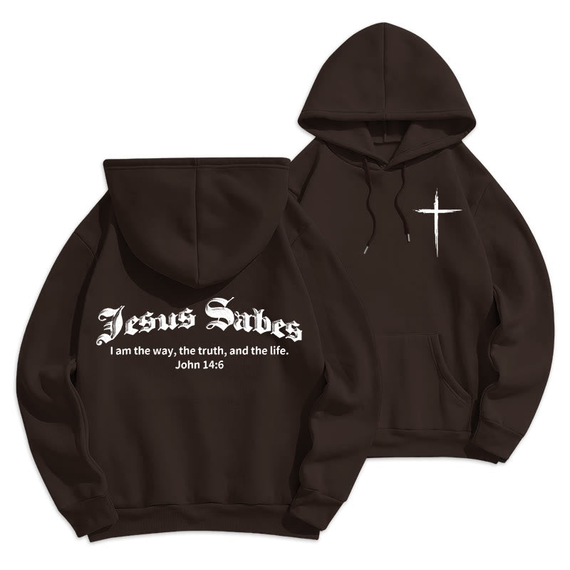 Christianartworkshop Jesus Saves John 14:6 Faith Fleece Lined Polyester Hoodie - Brown - 2XL - image 7