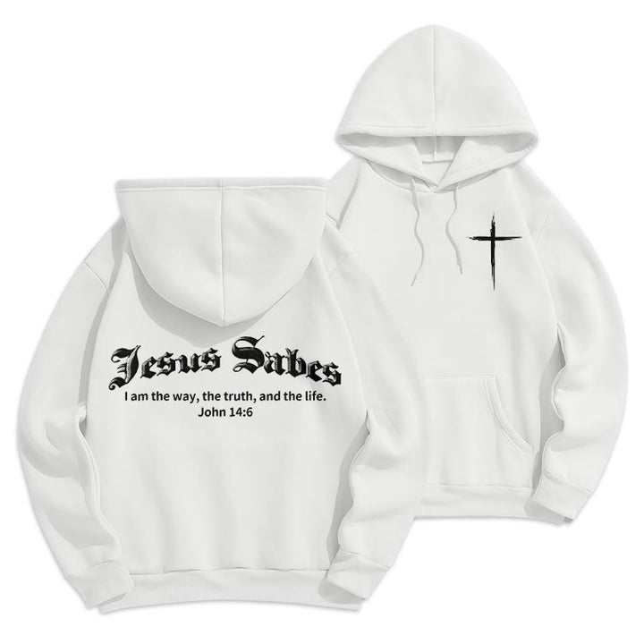 Christianartworkshop Jesus Saves John 14:6 Faith Fleece Lined Polyester Hoodie - White - 2XL - image 4