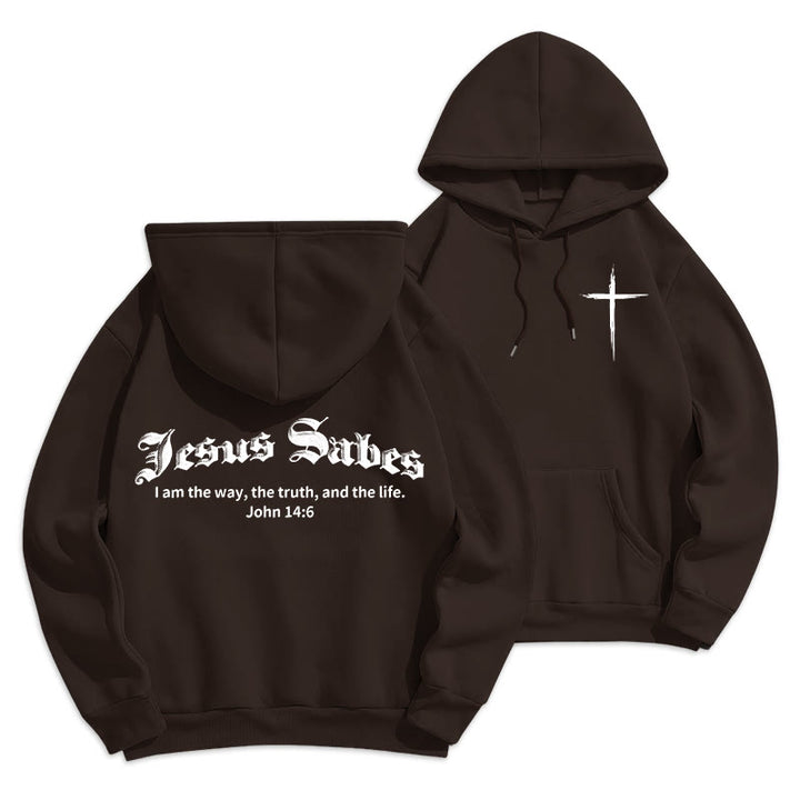 Christianartworkshop Jesus Saves John 14:6 Faith Fleece Lined Polyester Hoodie - Brown - 2XL - image 6
