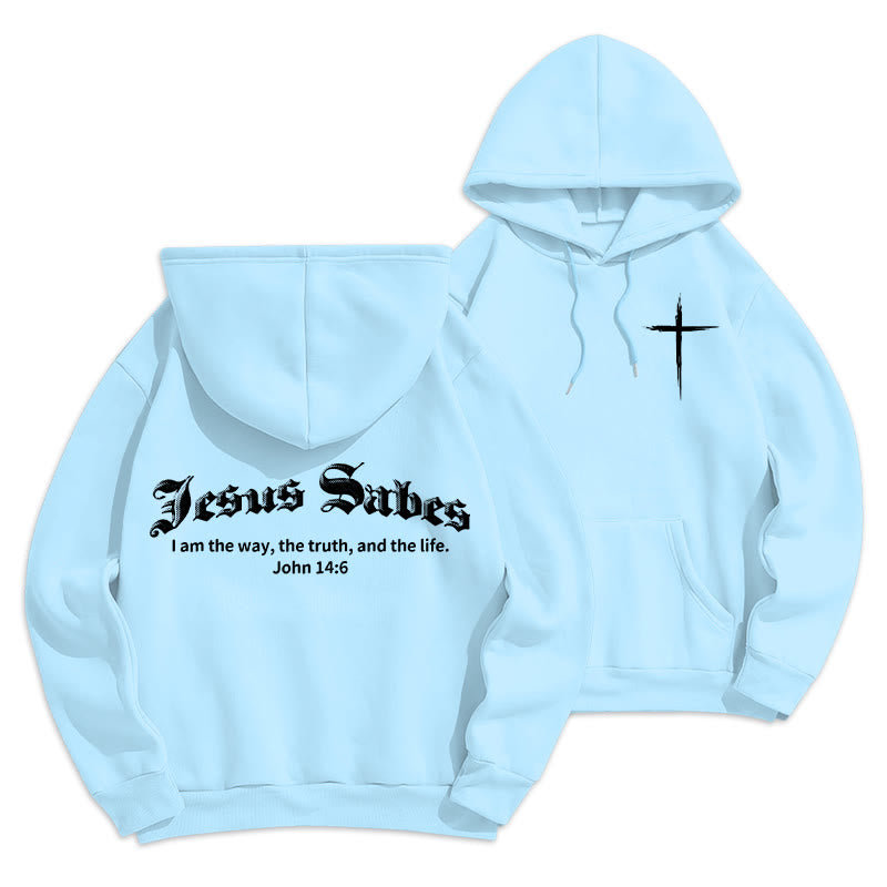 Christianartworkshop Jesus Saves John 14:6 Faith Fleece Lined Polyester Hoodie - Blue - 2XL - image 13