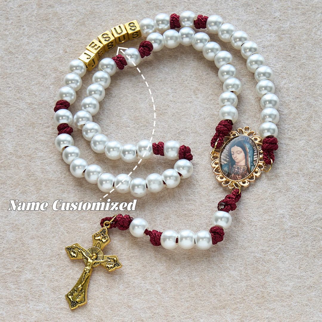 FREE Today: Graceful White Custom Rosary with Burgundy Paracord & Personalized JESUS Letters - Name Customized(All in capitals) - image 3