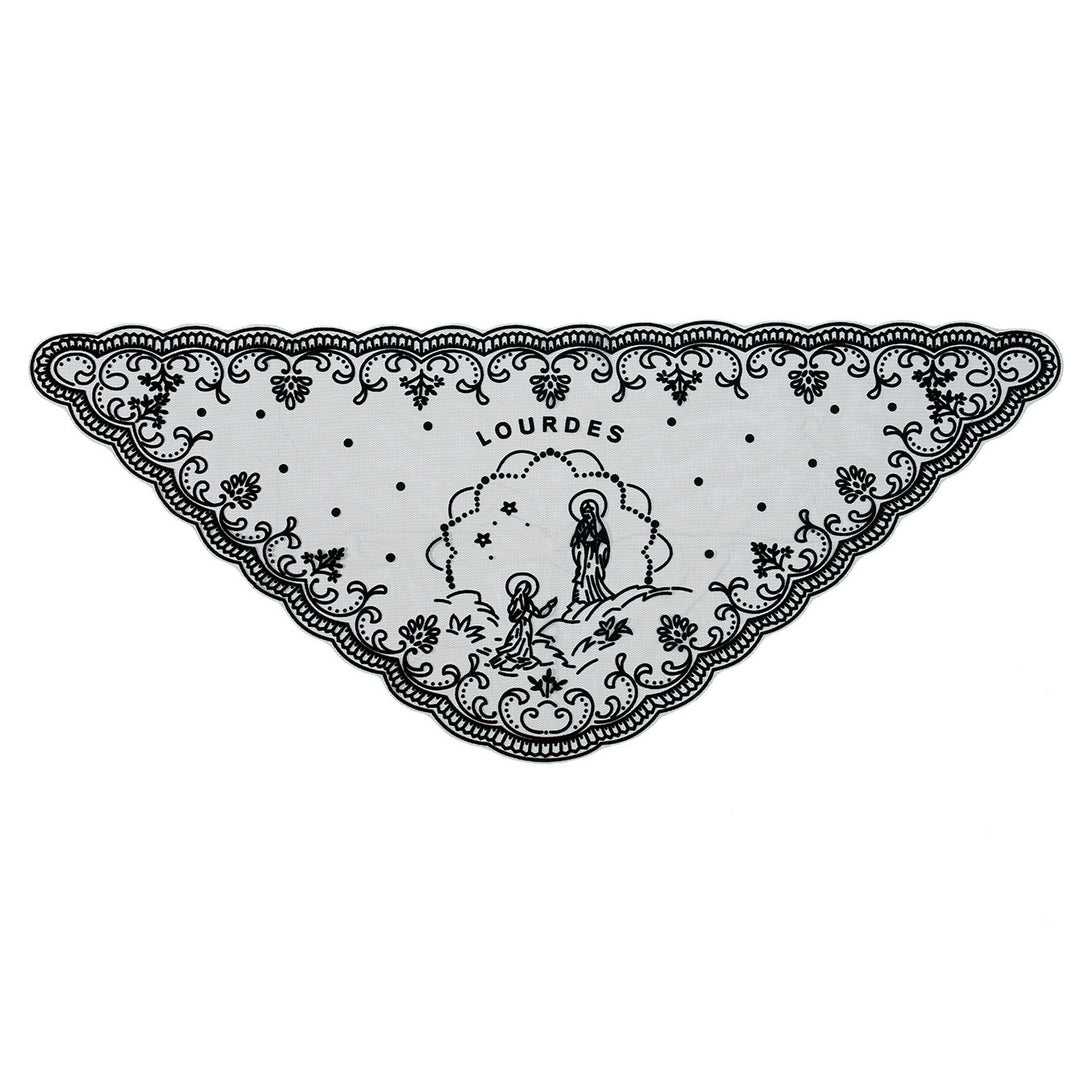 Christianartworkshop Black Lace Trim Lourdes Chapel Veil: Our Lady Imagery in Gentle Grace - Our Lady - Lourdes - image 0
