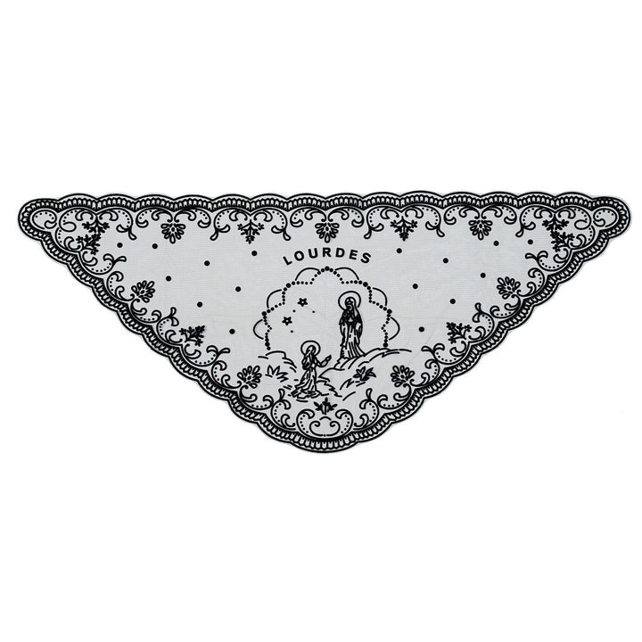 Christianartworkshop Black Lace Trim Lourdes Chapel Veil: Our Lady Imagery in Gentle Grace - Our Lady - Lourdes - image 0