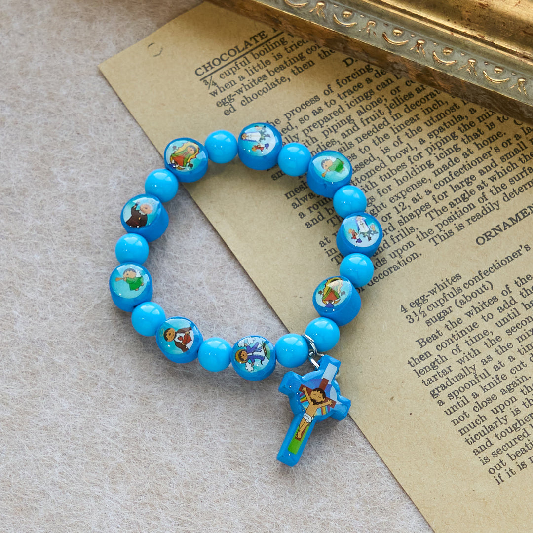 Christianartworkshop Children Faith Rosary Bracelet: Acrylic Beads & Cross Symbol for Little Hearts - Blue - image 1