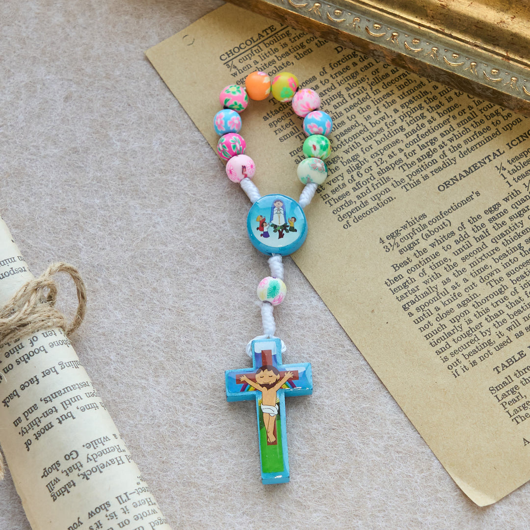 FREE Today: Blue & Pink Children Rosary, Bracelet: Colorful Beads & Sacred Symbols for Young Hearts - Blue Rosary - image 3