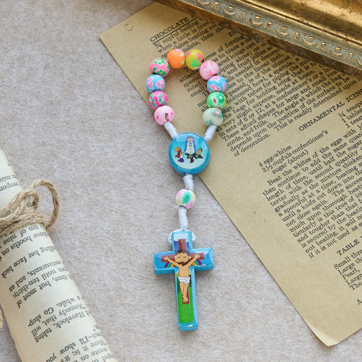 FREE Today: Blue & Pink Children Rosary, Bracelet: Colorful Beads & Sacred Symbols for Young Hearts - Blue Rosary - image 3