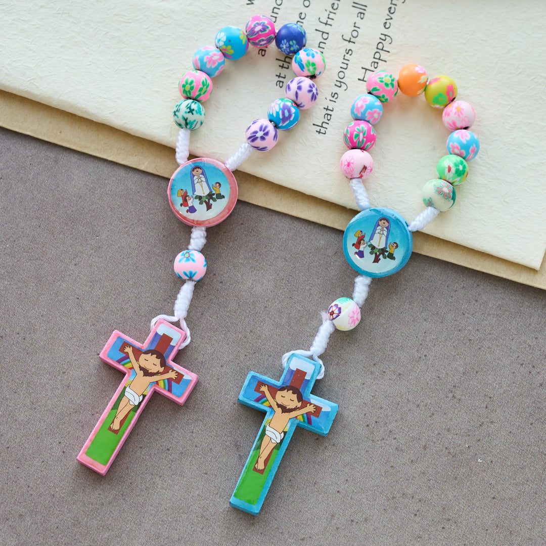 Christianartworkshop Blue & Pink Children Rosary: Colorful Beads & Sacred Symbols for Young Hearts - Blue Rosary - image 0
