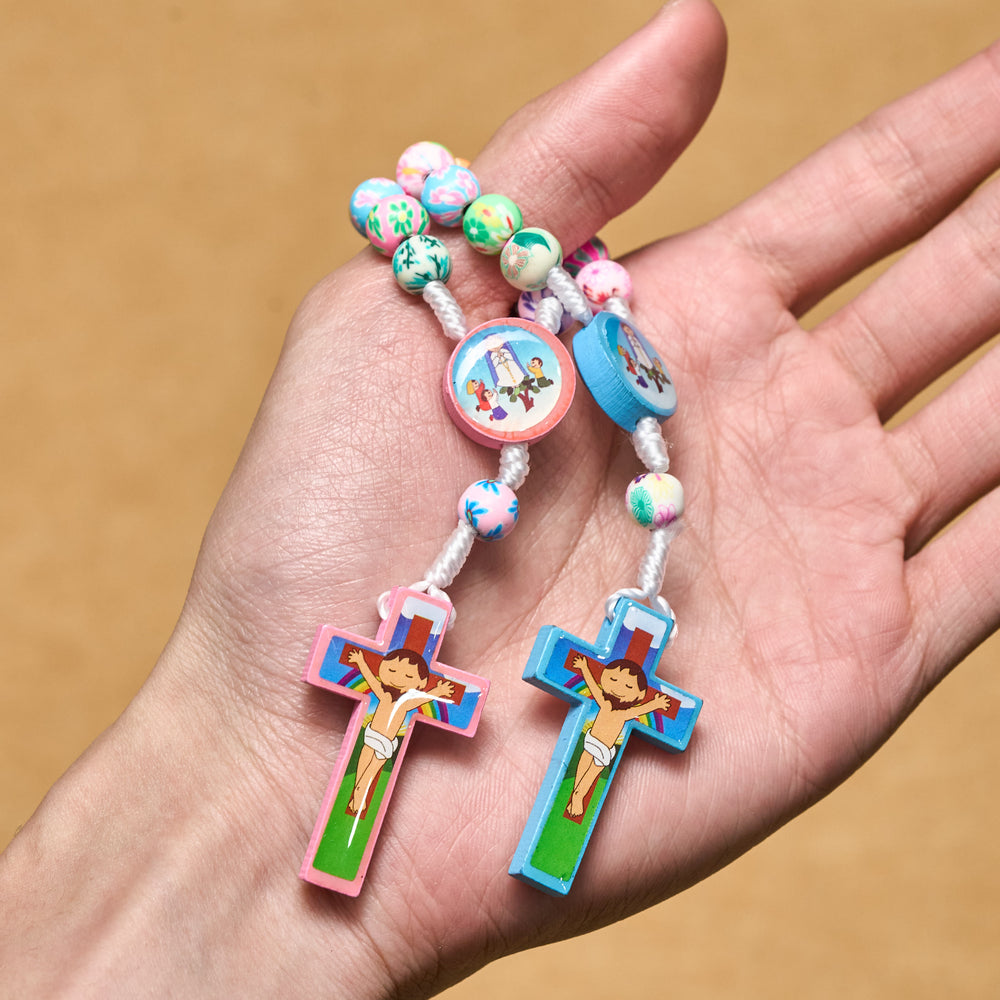 Christianartworkshop Blue & Pink Children Rosary: Colorful Beads & Sacred Symbols for Young Hearts - image 1