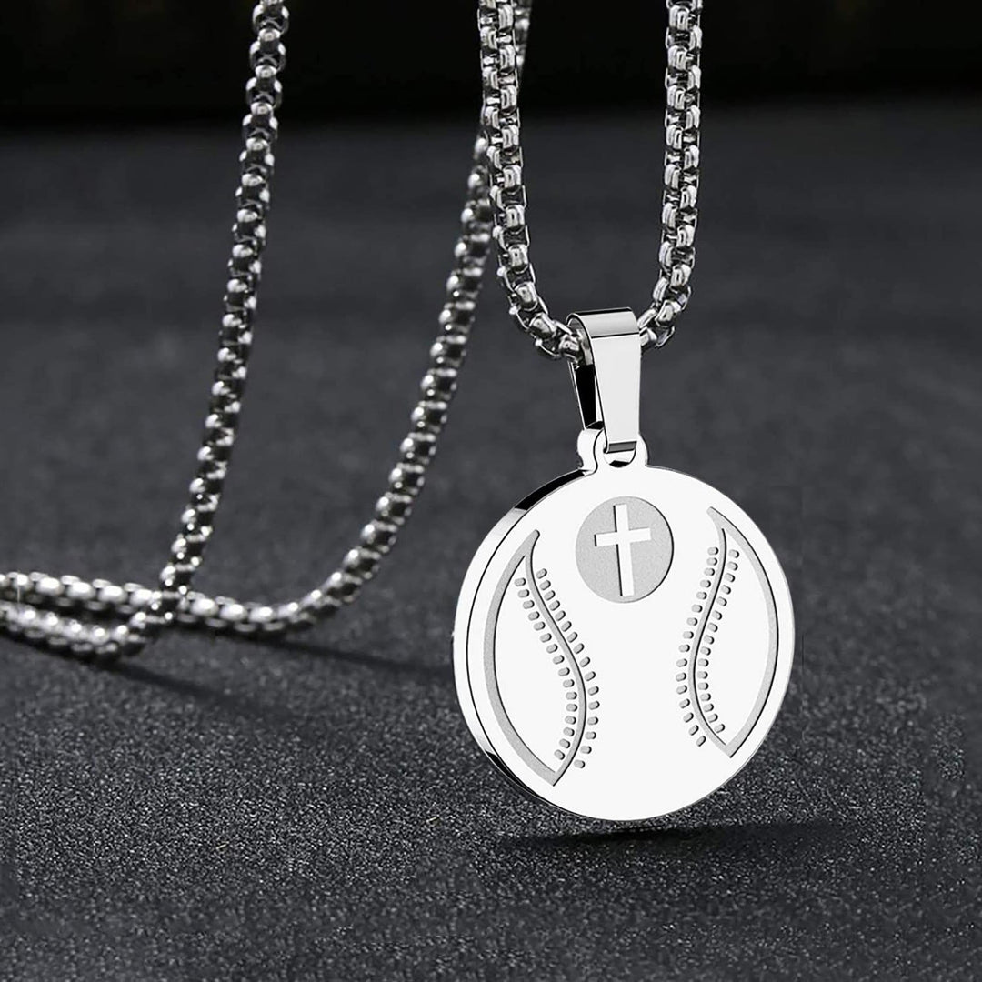 Christianartworkshop Sports Prayer Pendant Necklace: Engraved Verse & Sport Icon for Daily Carry - Silver Baseball - image 0