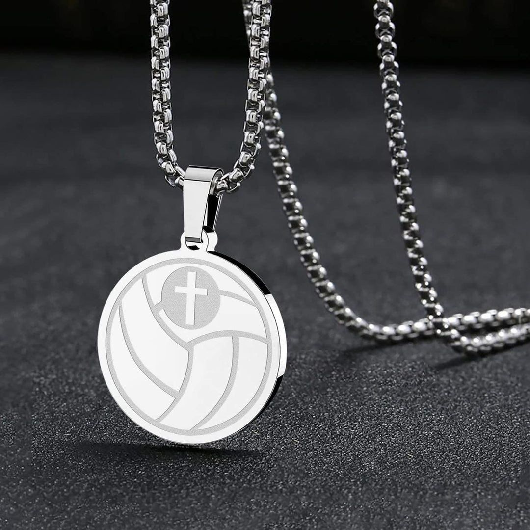 FREE Today: Sports Prayer Pendant Necklace: Engraved Verse & Sport Icon for Daily Carry - Silver Volleyball - image 2