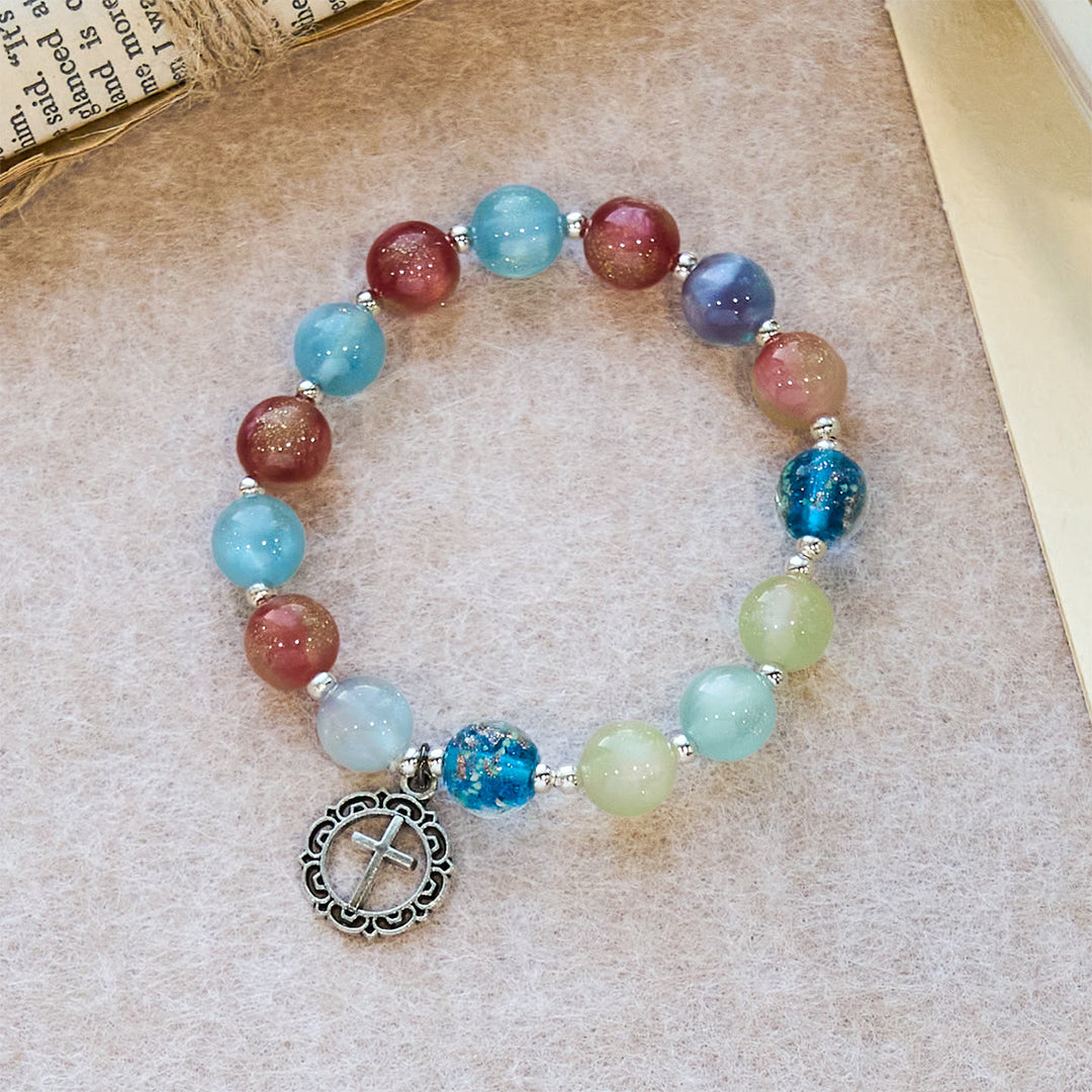 FREE Today: UV-Changing Glitter Bead Bracelet with Ornate Cross: Shimmer in Faithful Hues - Wrist Circumference: 7.87''/20cm(adjustable) - image 0