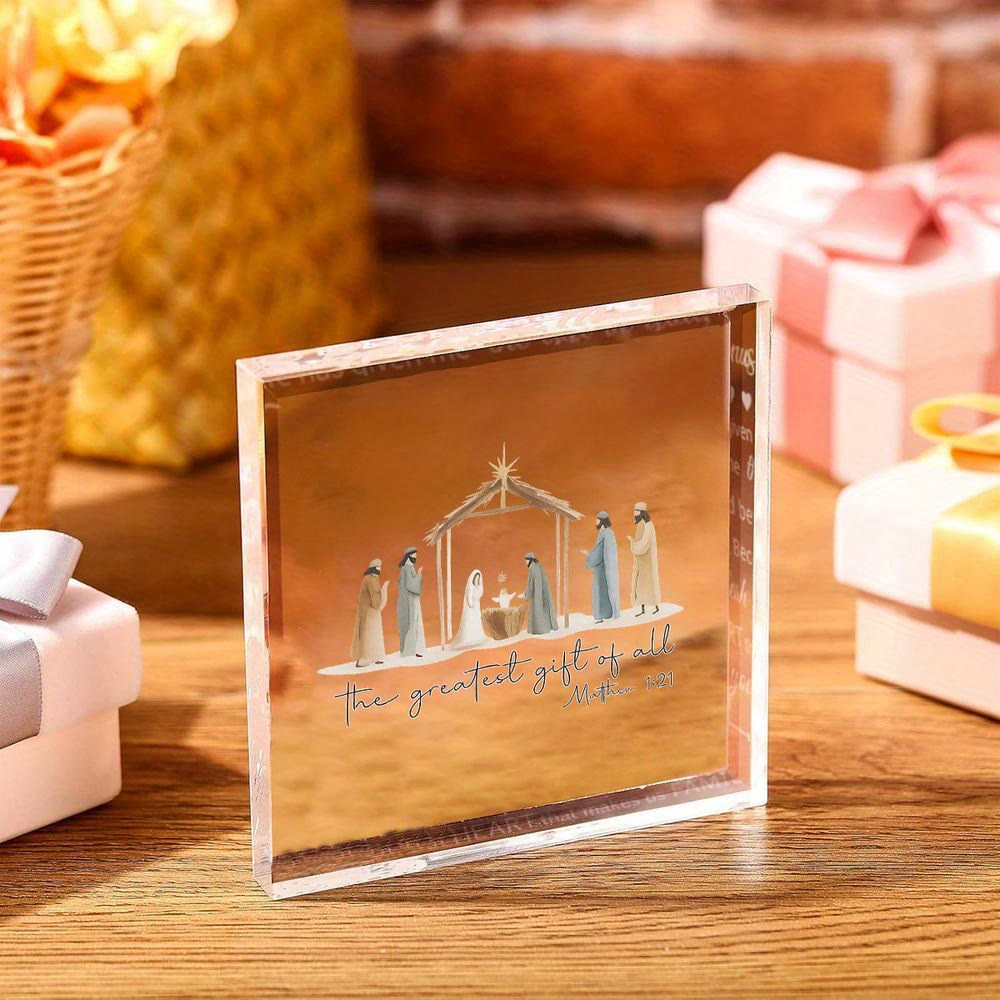 FREE Today: Acrylic Greatest Gift Transparent Ornament: Nativity Scene & Scripture for Desktop Decor - image 1