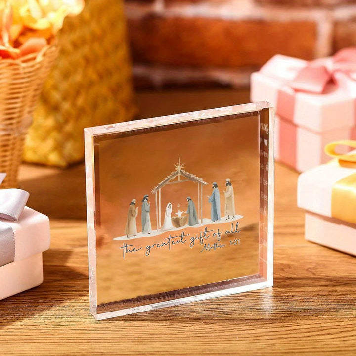 FREE Today: Acrylic Greatest Gift Transparent Ornament: Nativity Scene & Scripture for Desktop Decor - image 1