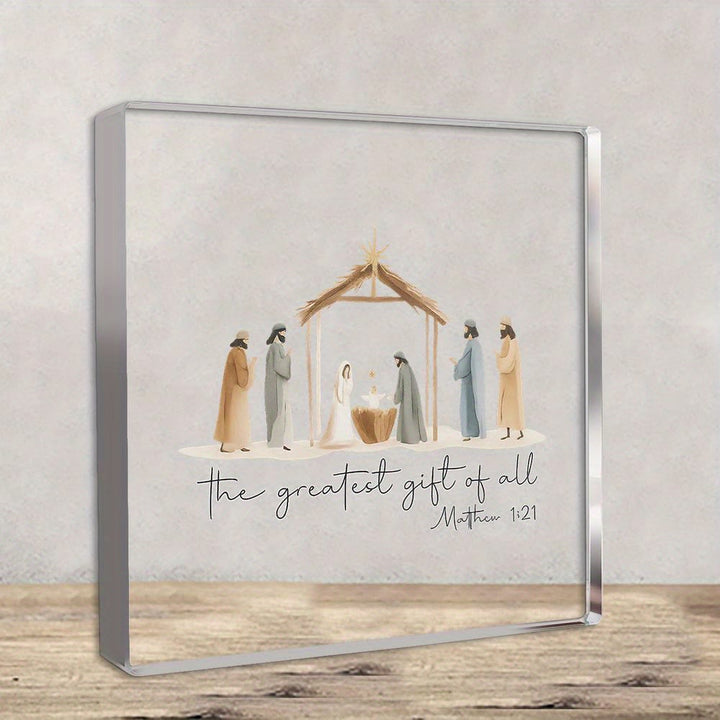 FREE Today: Acrylic Greatest Gift Transparent Ornament: Nativity Scene & Scripture for Desktop Decor - Nativity - image 0