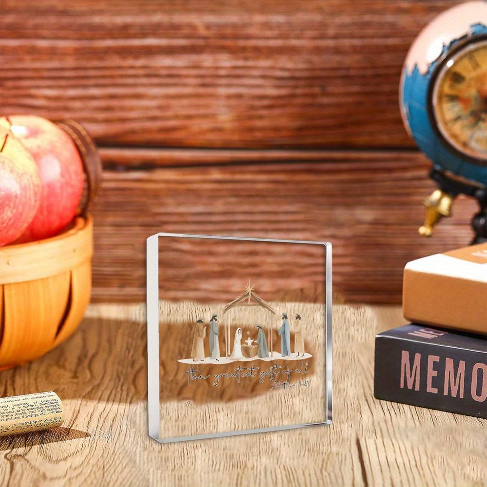 FREE Today: Acrylic Greatest Gift Transparent Ornament: Nativity Scene & Scripture for Desktop Decor - image 4