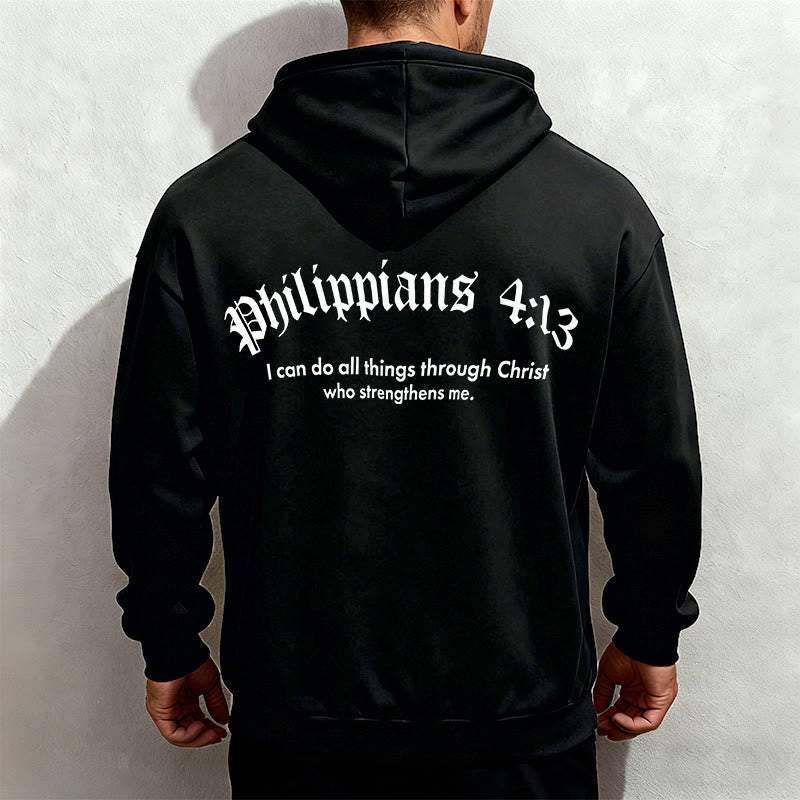 Christianartworkshop Quotation Style Bold Faith in Philippians 413 Fleece Lined Polyester Hoodie - image 7