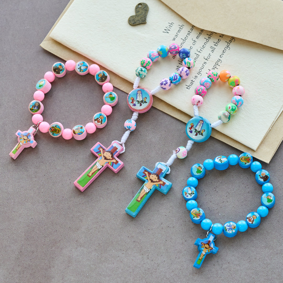 FREE Today: Children Polymer Clay Rosary, Bracelet: Colorful Beads & Sacred Symbols for Young Hearts - Blue Rosary - image 0