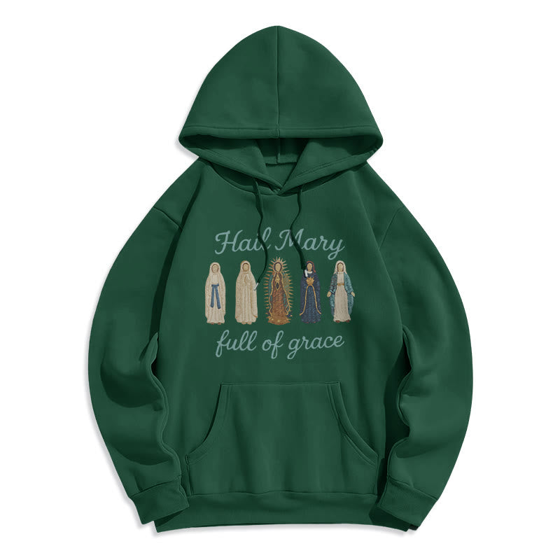 Christianartworkshop Hail Mary Full of Grace Fleece Lined Polyester Hoodie - Green - 2XL - image 6