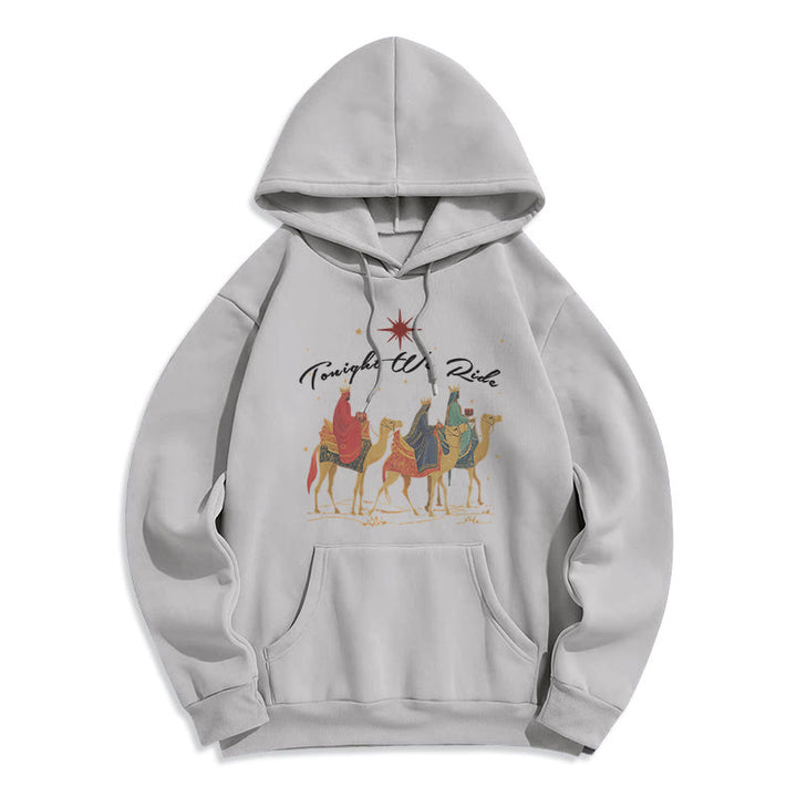 Christianartworkshop Tonight We Ride Christmas Wise Men Fleece Lined Polyester Hoodie - Grey - 2XL - image 3