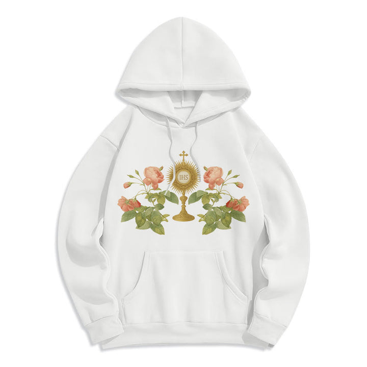 Christianartworkshop IHS & Rose Graphic Faith Fleece Lined Polyester Hoodie - White - 2XL - image 5