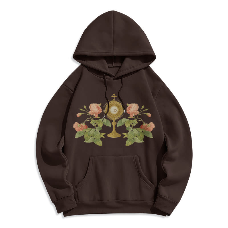 Christianartworkshop IHS & Rose Graphic Faith Fleece Lined Polyester Hoodie - Brown - 2XL - image 6