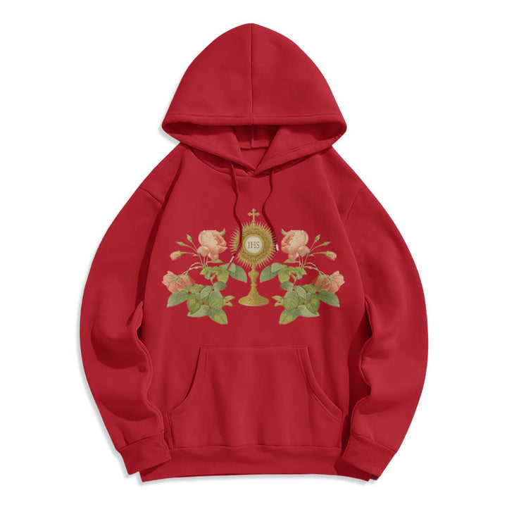 Christianartworkshop IHS & Rose Graphic Faith Fleece Lined Polyester Hoodie - Red - 2XL - image 0