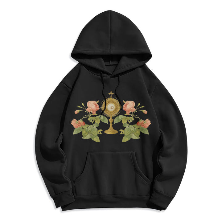 Christianartworkshop IHS & Rose Graphic Faith Fleece Lined Polyester Hoodie - Black - 2XL - image 7