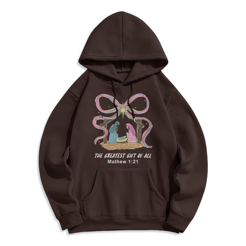 Christianartworkshop The Greatest Gift of All Christmas Fleece Lined Polyester Hoodie - Brown - 2XL - image 7