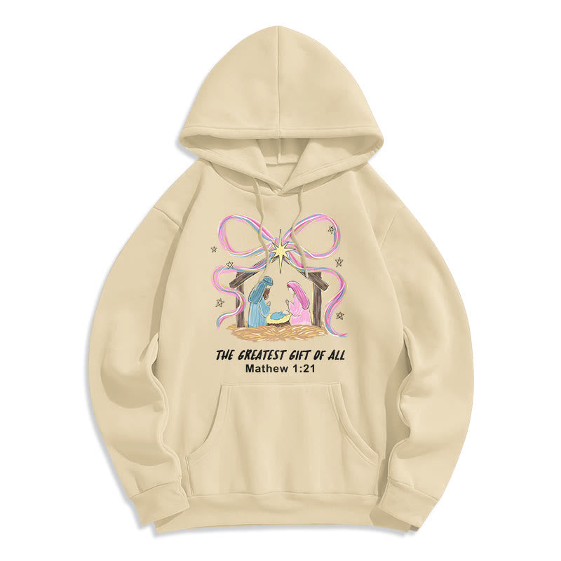 Christianartworkshop The Greatest Gift of All Christmas Fleece Lined Polyester Hoodie - Beige - 2XL - image 4