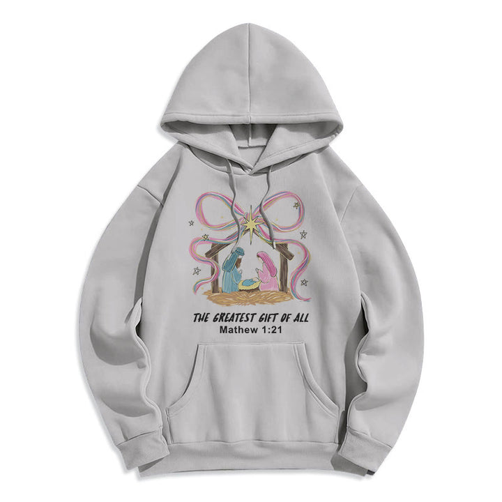 Christianartworkshop The Greatest Gift of All Christmas Fleece Lined Polyester Hoodie - Grey - 2XL - image 5