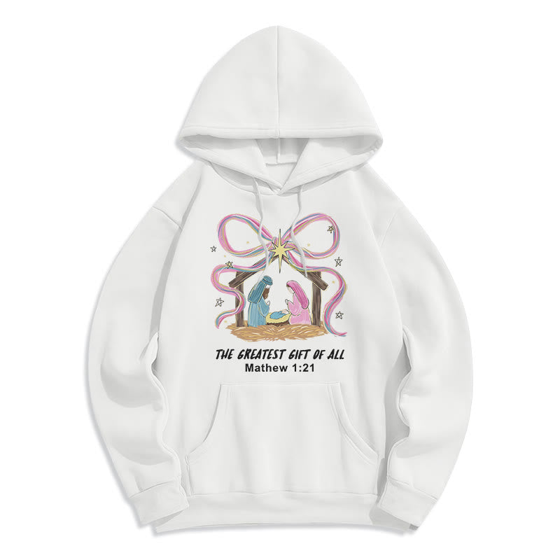 Christianartworkshop The Greatest Gift of All Christmas Fleece Lined Polyester Hoodie - White - 2XL - image 6