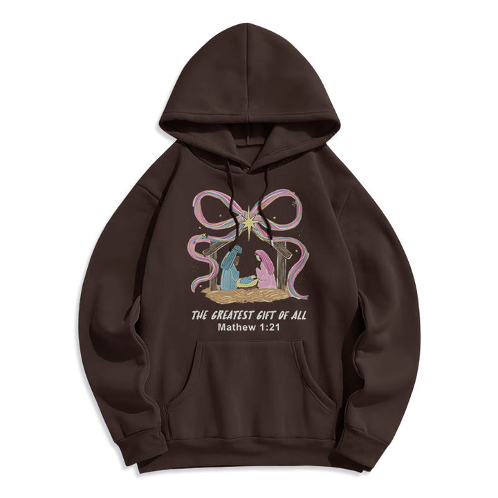 Christianartworkshop The Greatest Gift of All Christmas Fleece Lined Polyester Hoodie - Brown - 2XL - image 7