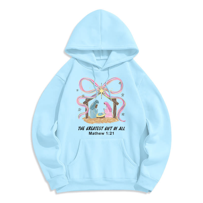 Christianartworkshop The Greatest Gift of All Christmas Fleece Lined Polyester Hoodie - Blue - 2XL - image 3