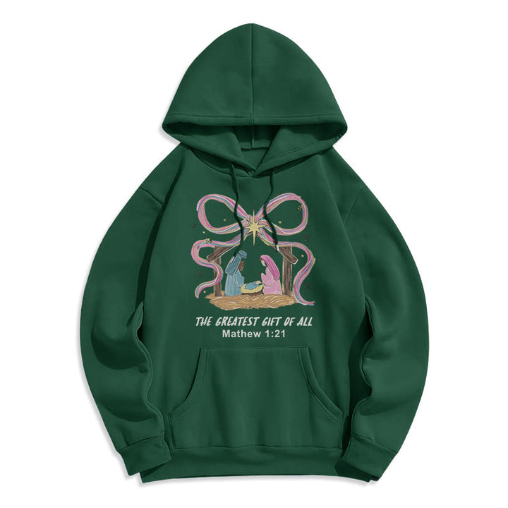 Christianartworkshop The Greatest Gift of All Christmas Fleece Lined Polyester Hoodie - Green - 2XL - image 0