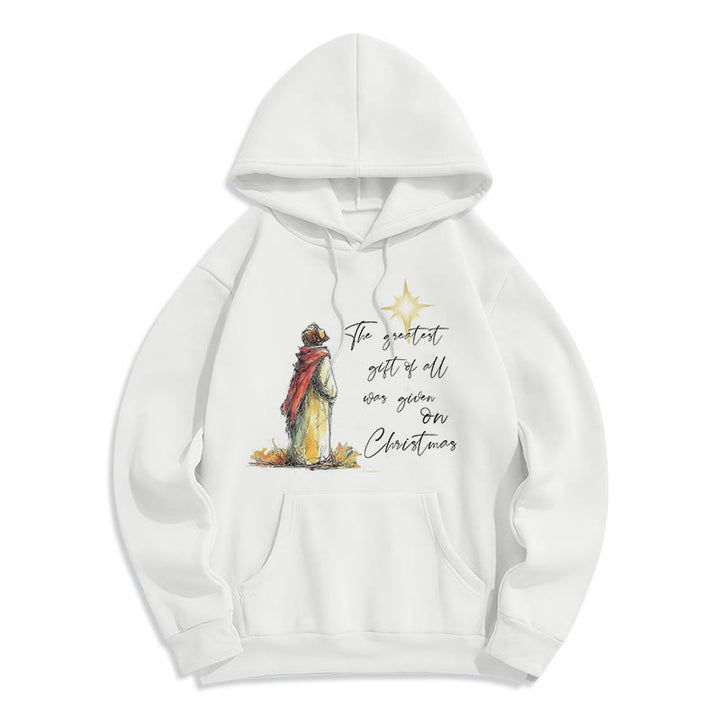 Christianartworkshop Christmas Star Themed Fleece Lined Polyester Hoodie - White - 2XL - image 7